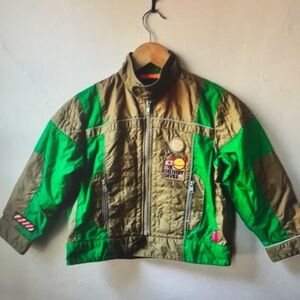Green & Tan Colorblock Jacket with Patch Detail